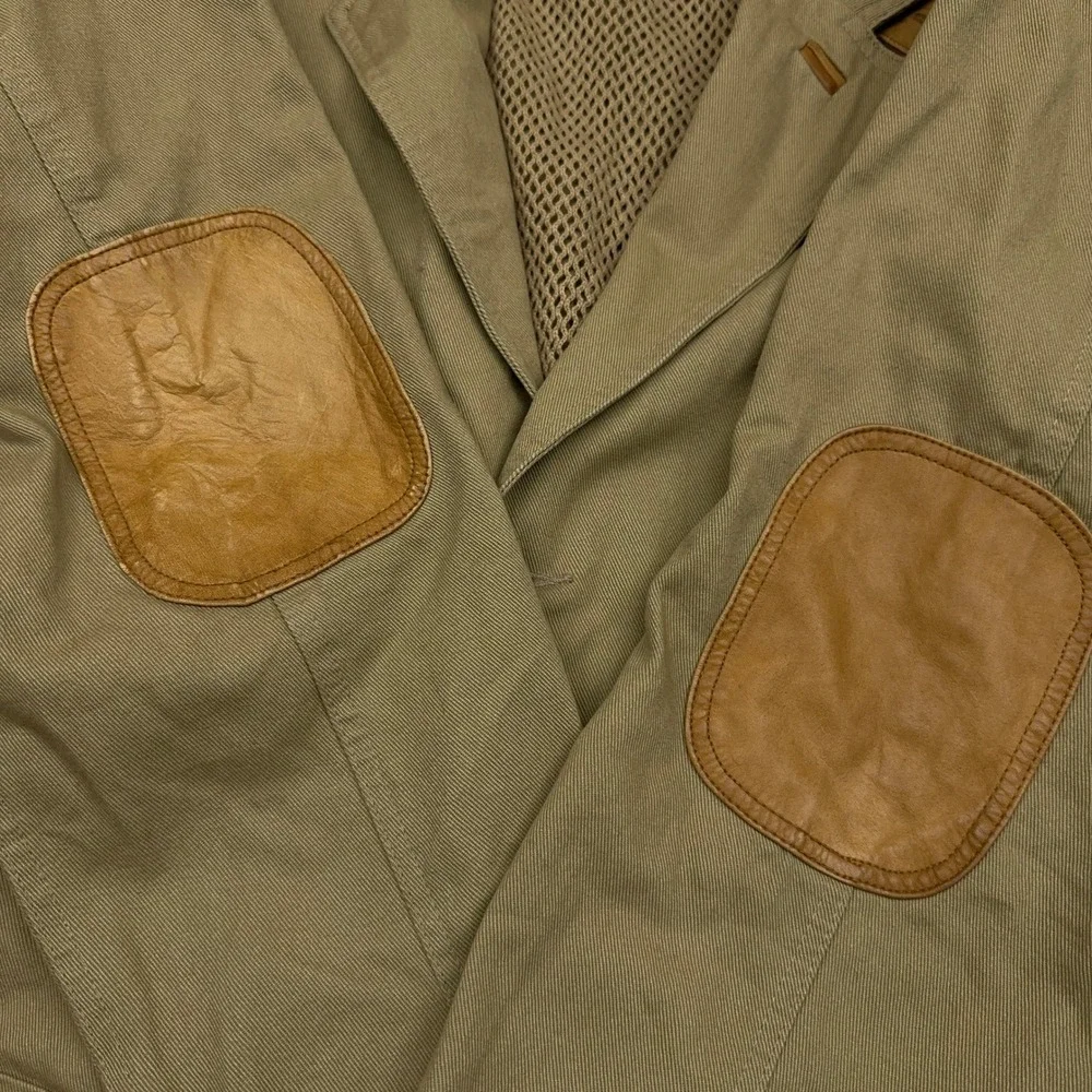 VTG Orvis Zambezi Twill Jacket Mens XL Khaki Leather Elbow Patch Sporting Blazer
